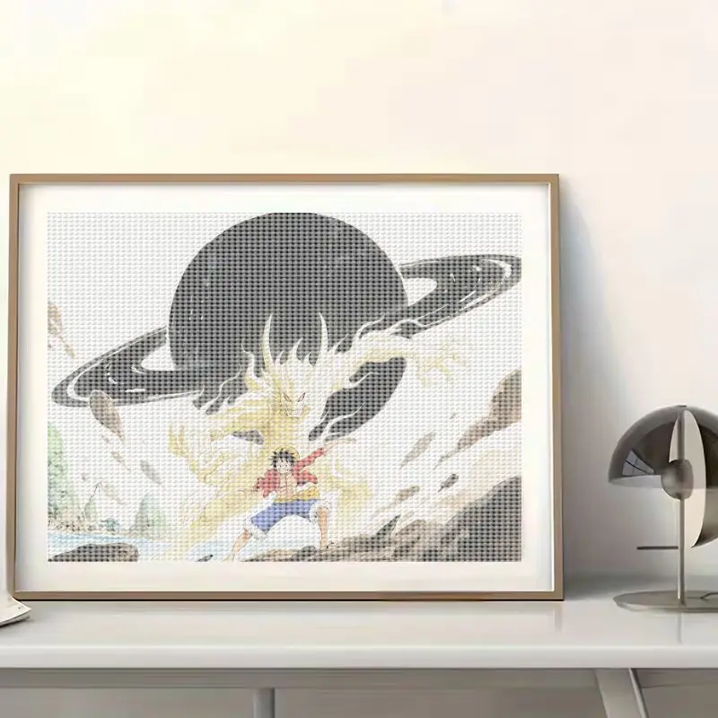 원피스 루피 기어 5 다이아몬드 페인팅, 5D 풀 드릴 DIY 애니메이션 만화 아트 키트 (40x50CM), 반짝이는 크리스탈 라인스톤 젬 P