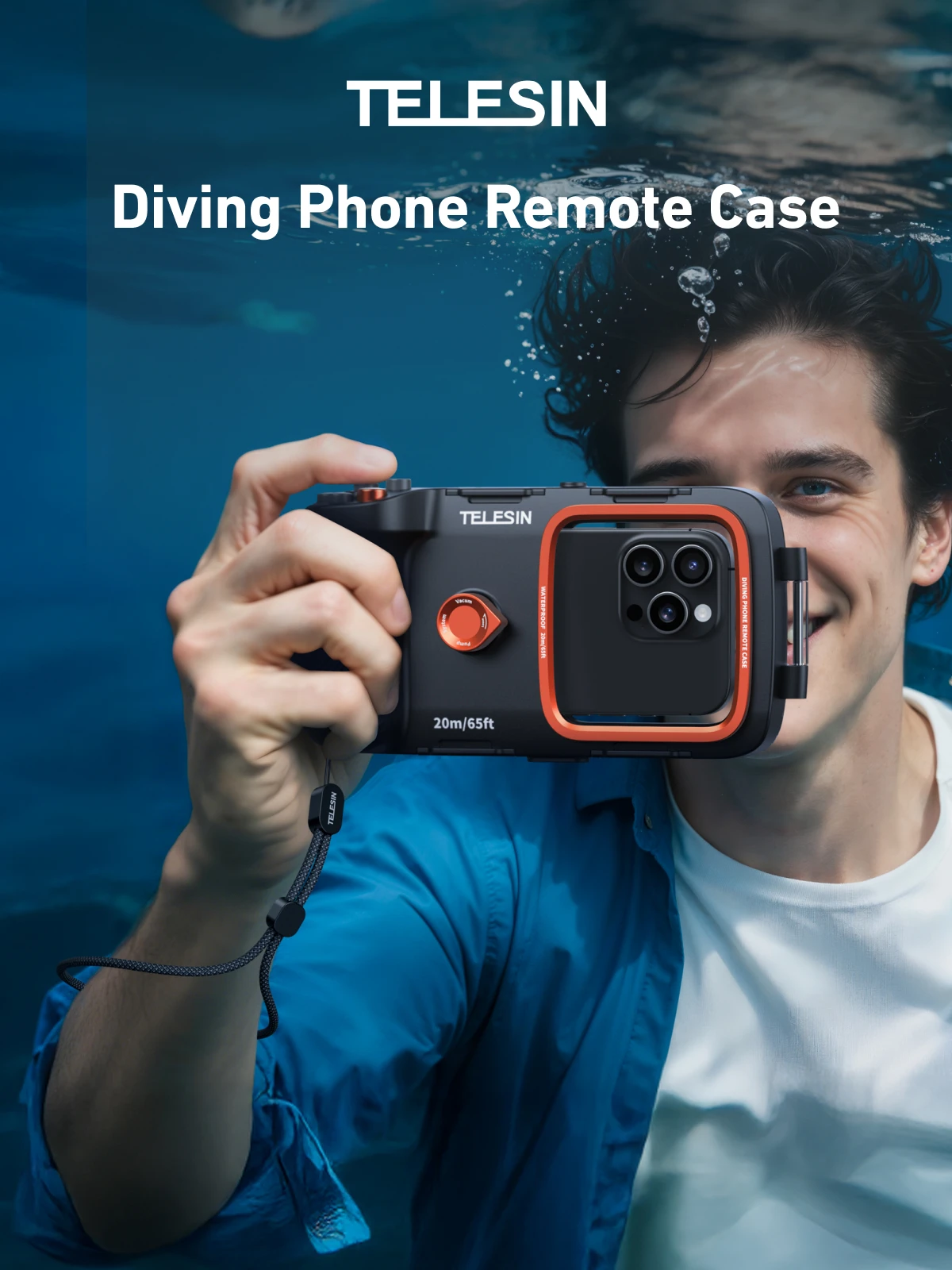 Telesin 20m/65ft caso de fotografia de mergulho universal bluetooth-compatível controle à prova dwaterproof água telefone mergulho escudo para subaquático