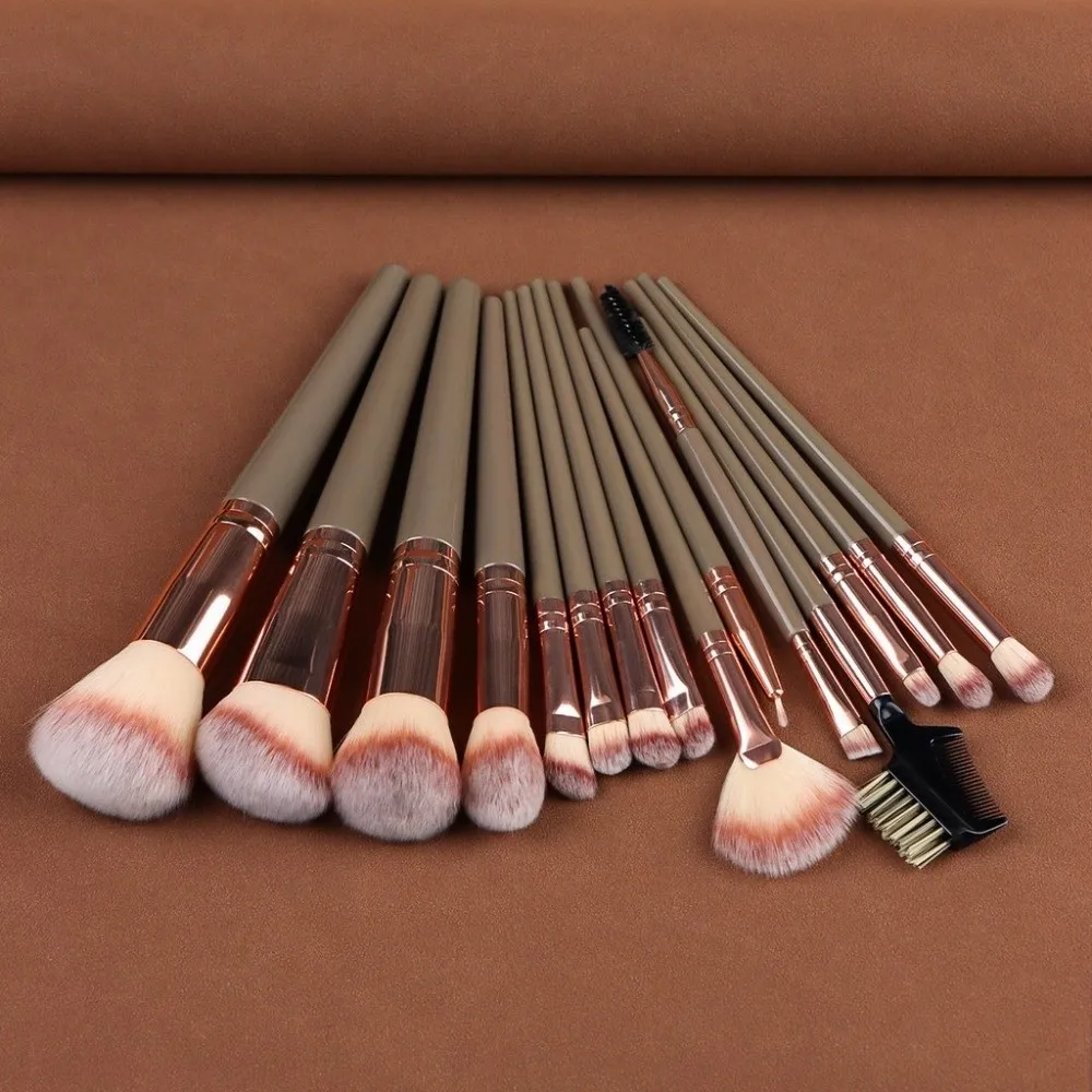 15 pz/set Strumento di Trucco Pennelli per Trucco Kit Cosmetici Viso Bronzer Liner Pennello per Sopracciglia Contorno Pennello per Sopracciglia di Bellezza Lady