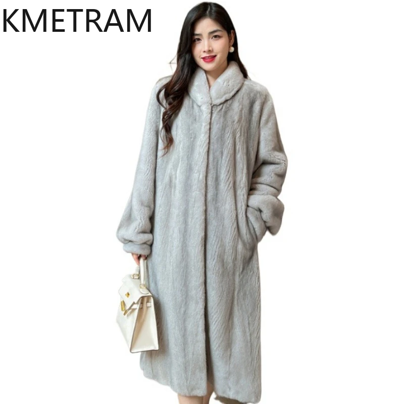 KMETRAM Velvet-grade 100% Natural Mink Fur Jackets Woman Stand Collar Long Real Mink Fur Coat Winter Jacket Women Clothing 2026