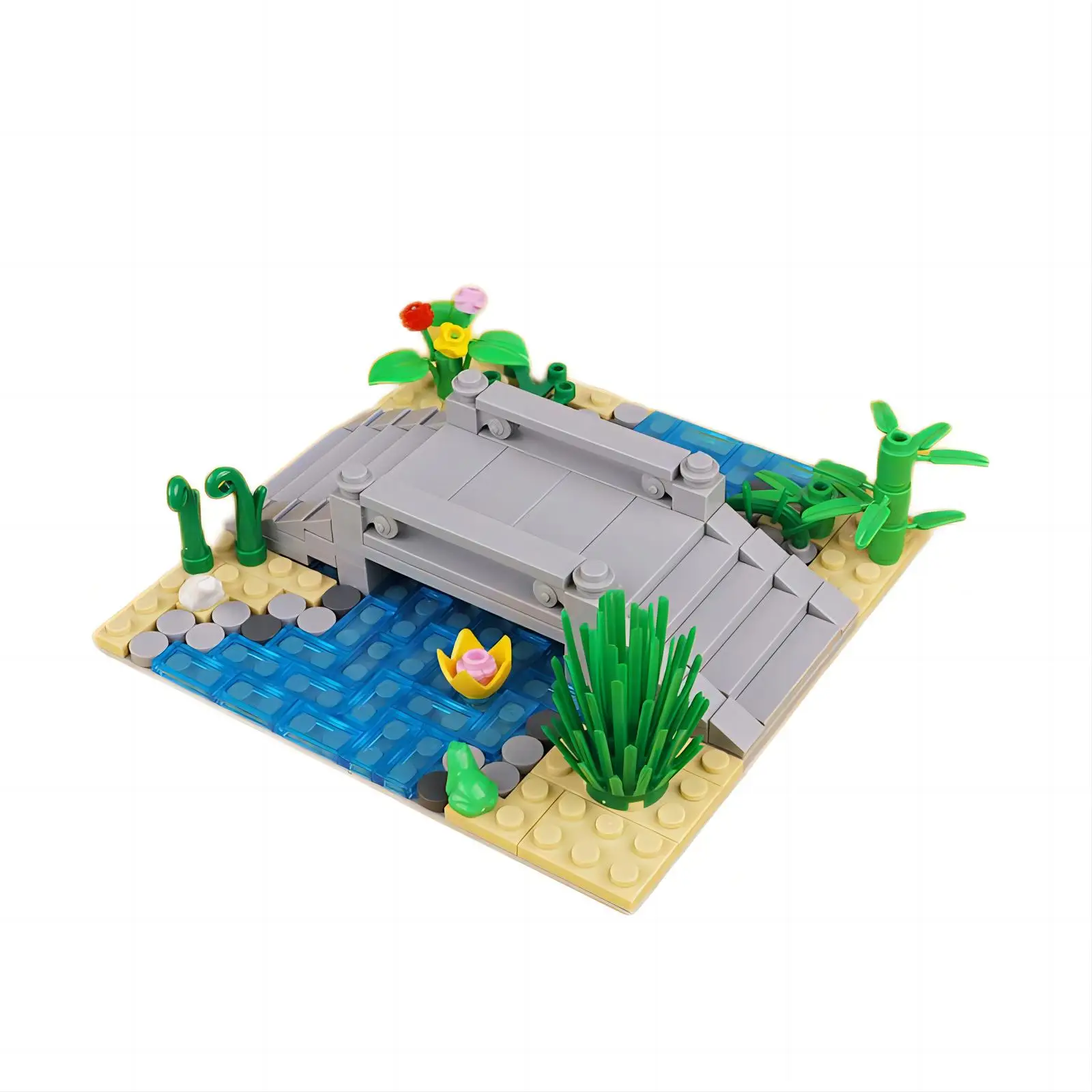 MOC Stone Bridge, Small Bridge, River, Stream, Urban Garden Building Small Particle Toy Building Blocks Parts Model