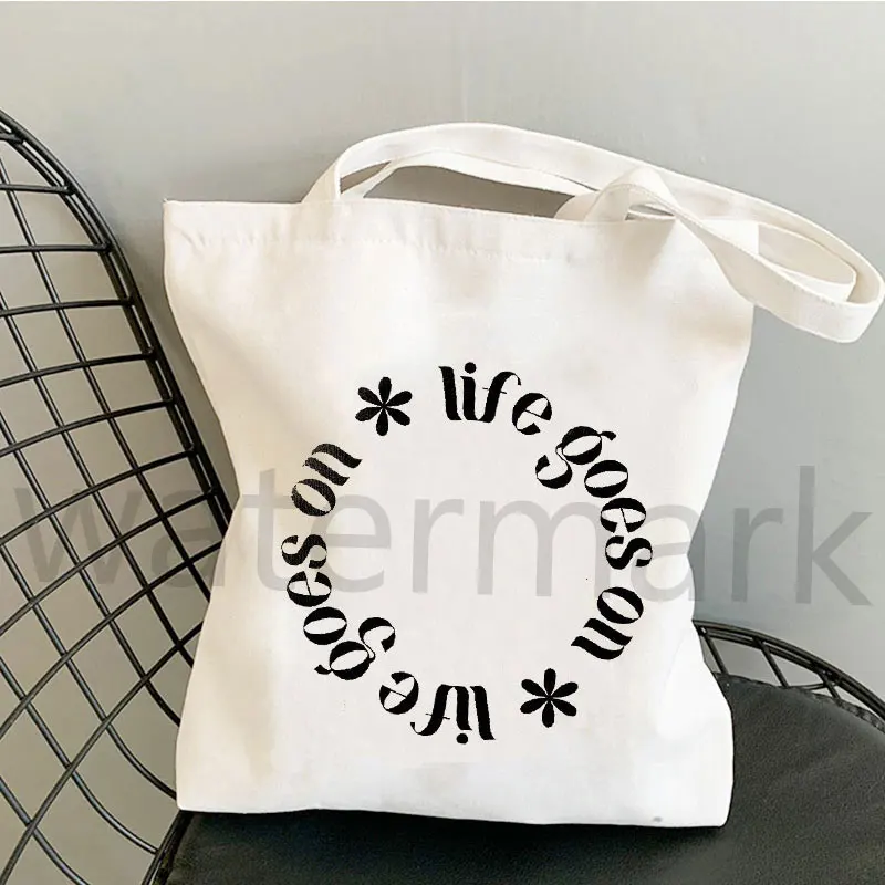 shopper bag Life Goes On Shopping Bags anime gift tote bag Inspired Tote Bag Kpop cute totes canvas bag supermarket bag