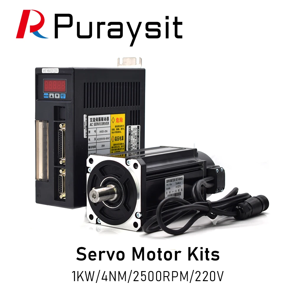 Puraysit AC Servo Motor Kits 1KW 90ST-M04025 AASD-20A 4NM 2500RPM 220V with 3M Cable