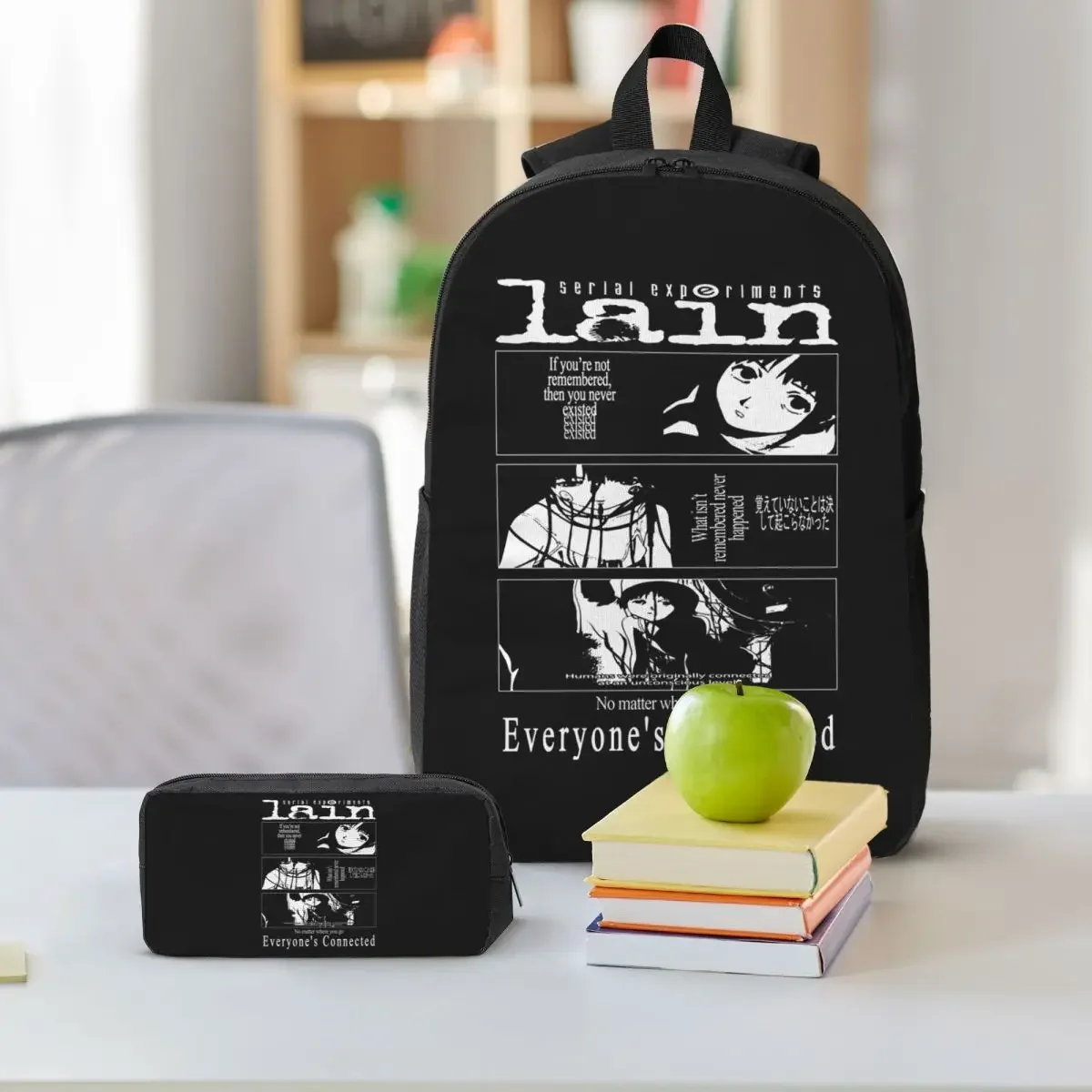 Serial Experiments Lain Backpack Student Boys Girls BookBag School Bag Laptop Shoulder Bags 3ps Insulated Lunch Bag Pencil Case