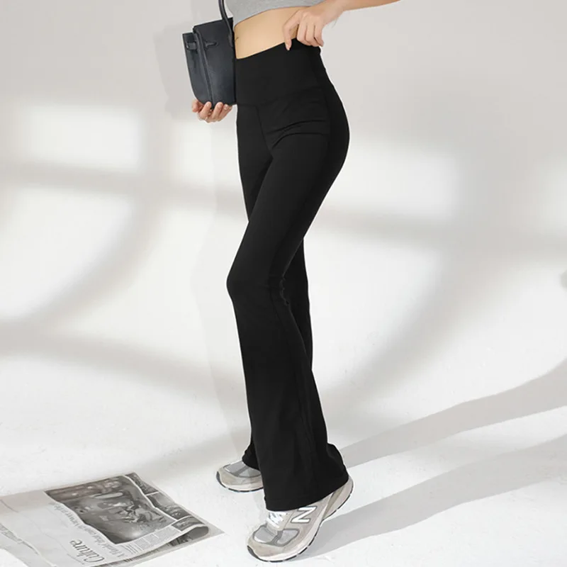 Rosielars 2024 Solid Slim Fit High-waisted Dance Sport Gym Pants Women Flared Trousers Yoga Fitness Leggings Black Pantalon