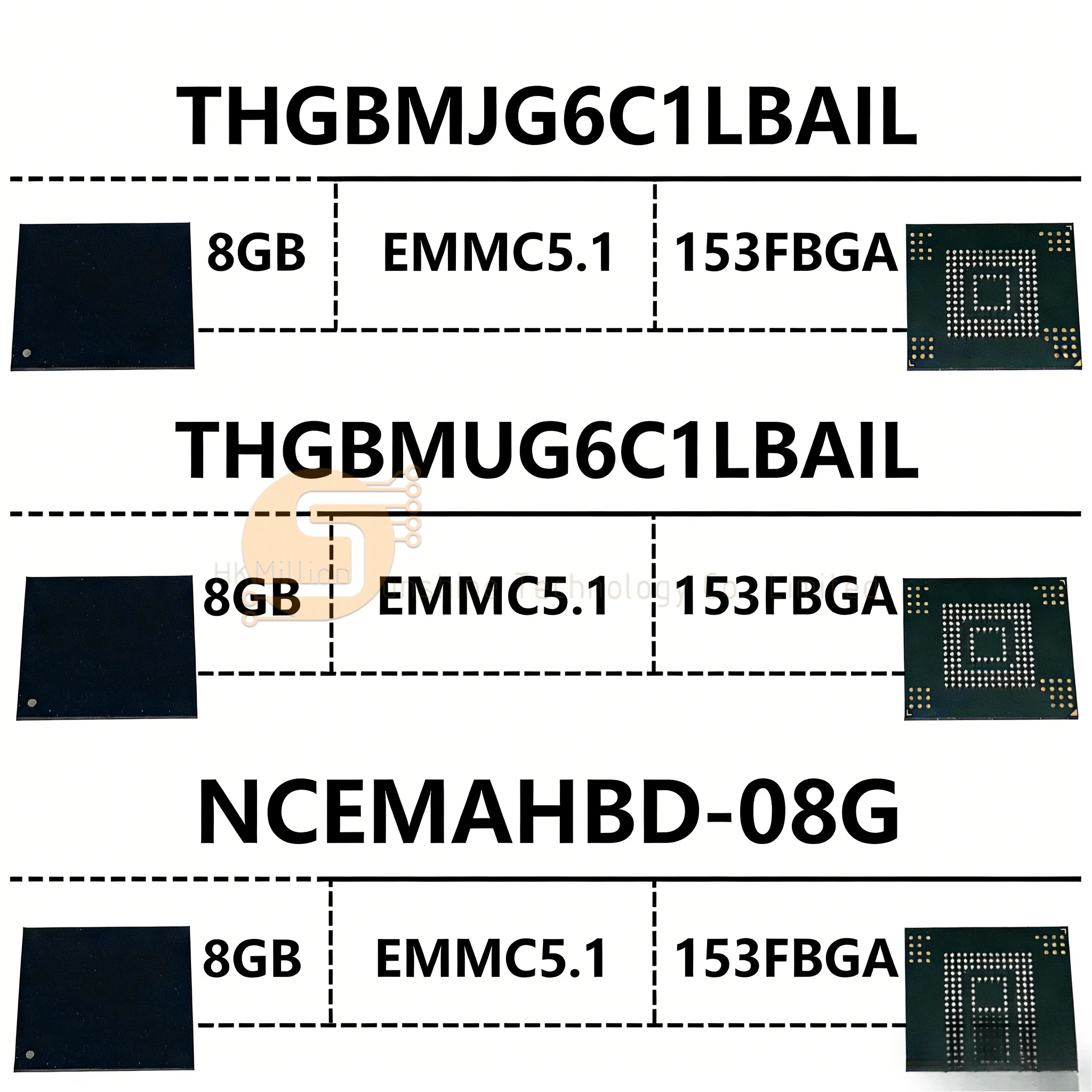 

THGBMUG6C1LBAIL THGBMJG6C1LBAIL NCEMAHBD-08G eMMC-чип 8 ГБ eMMC 5.1 153-контактный FBGA флеш-память IC для ТВ-приставок, планшетов, смартфонов