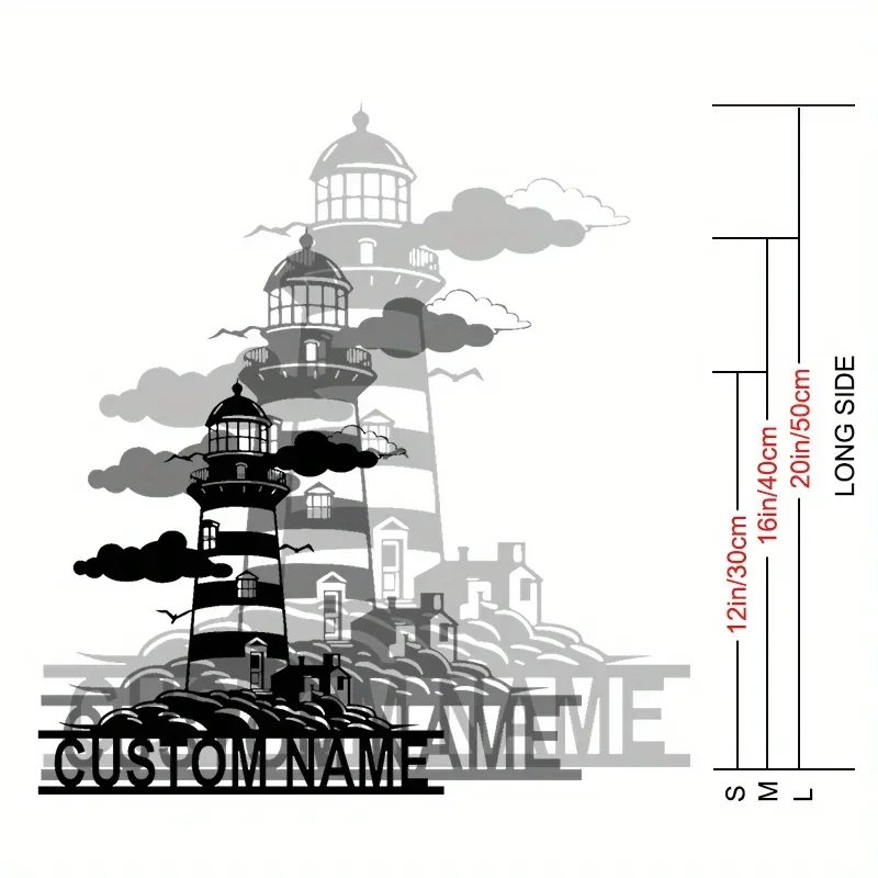 Aangepaste nautische metalen vuurtoren bord. Gepersonaliseerde naamplaatje. Duurzame muurkunst voor binnen en buiten. Weerbestendig.