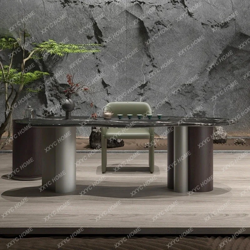 AALight Luxury Cloud Tea Table/natural Marble + Solid Wood/modern Balcony Office Tea Table