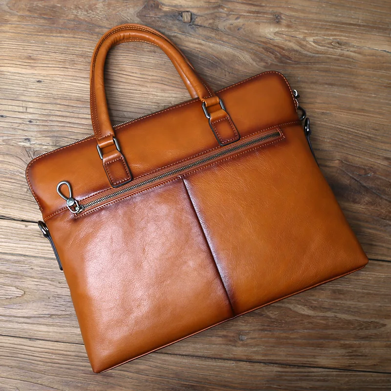 Nzpj Vintage Echt leder Herren Aktentasche natürliche Rindsleder horizontale Handtasche Business Umhängetasche lässige Computer tasche – Detail 10