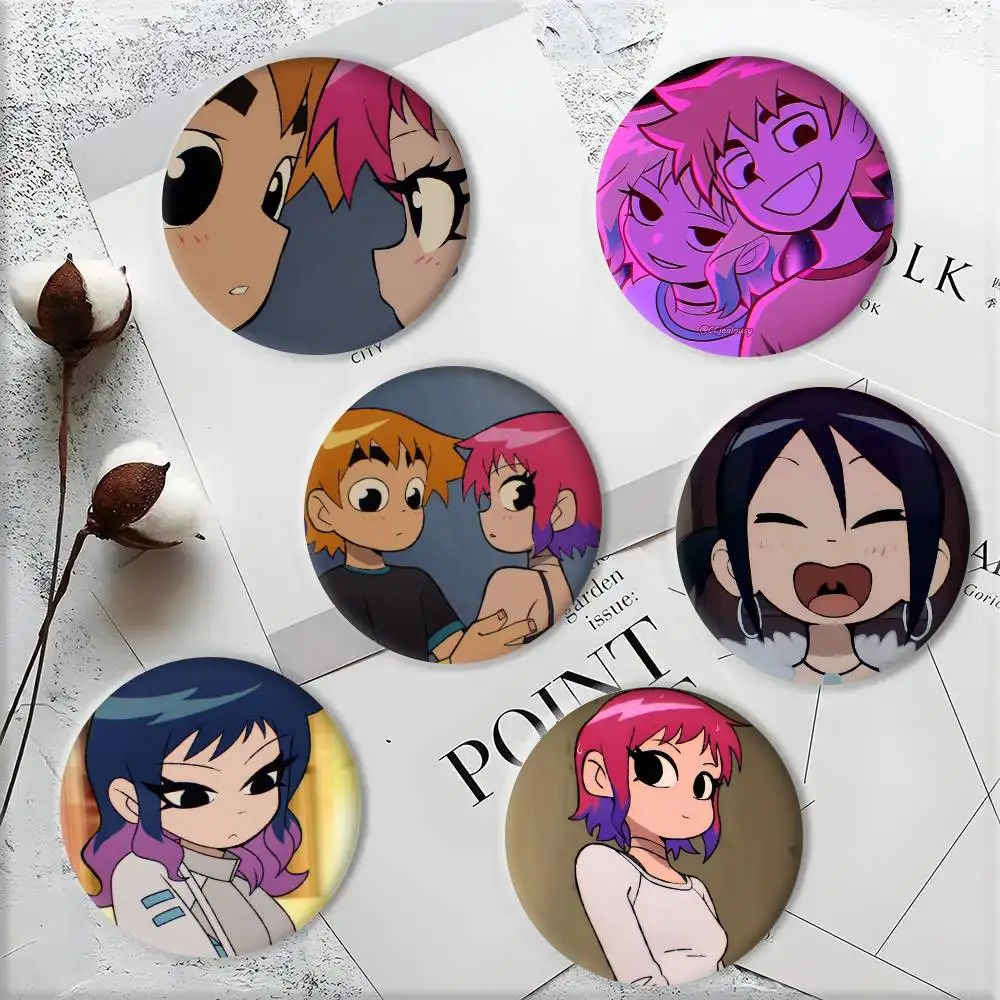 Broches de insignia de estilo de dibujos animados de Anime Scott Pilgrim, decoración de mochila, alfileres redondos esmaltados para accesorios, 1 ud.