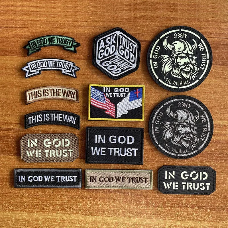 1/2PCS,In God We Trust Morale Badge Clothes Applique Embroidered Patch with Hook Loop,Luminous Emblem Tactical Backpack Stickers