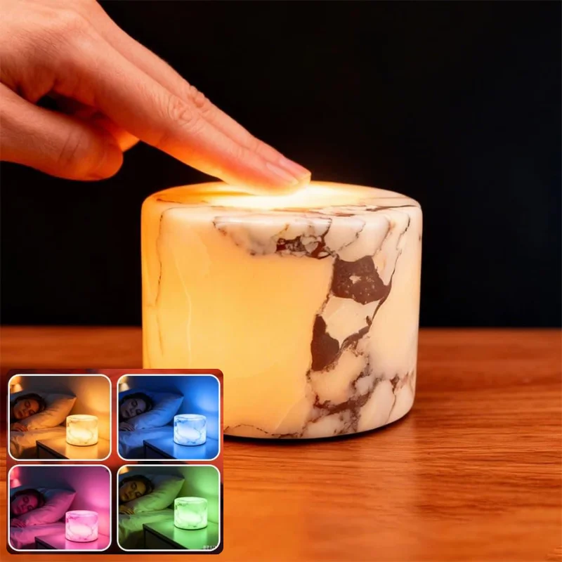 Multi Color Changing Marble LED Night Light Touch Control Dimmable Cylinder Desk Lamp Bedroom Aesthetic Decor Lighting luz 전등