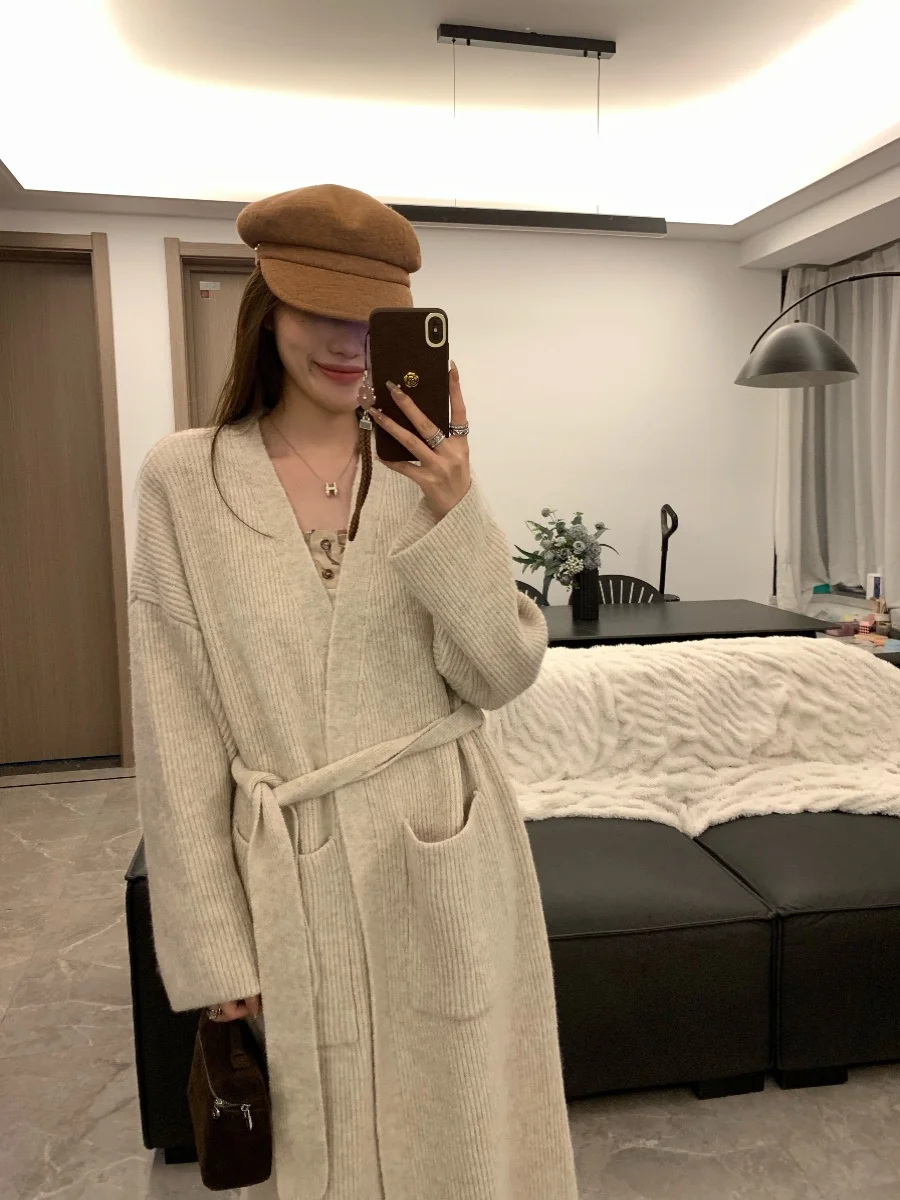 

Ruuii Casual Sle Long Knitted Woolen Cardigan Women's Coat Autumn New Faion Pure Color Casual Matched Large Coat