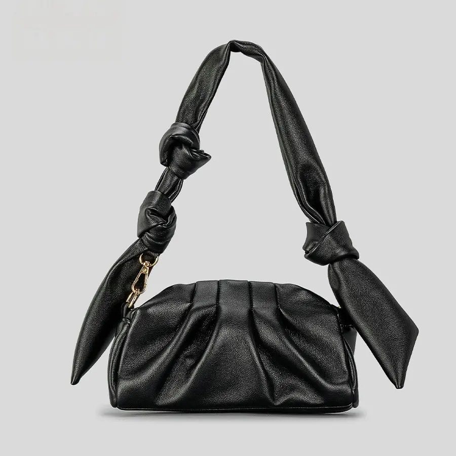 

New Soft PU Pleated Cloud Armpit Bag Women's Knotted Tote Stylish Dumpling Shoulder Straddle Bag