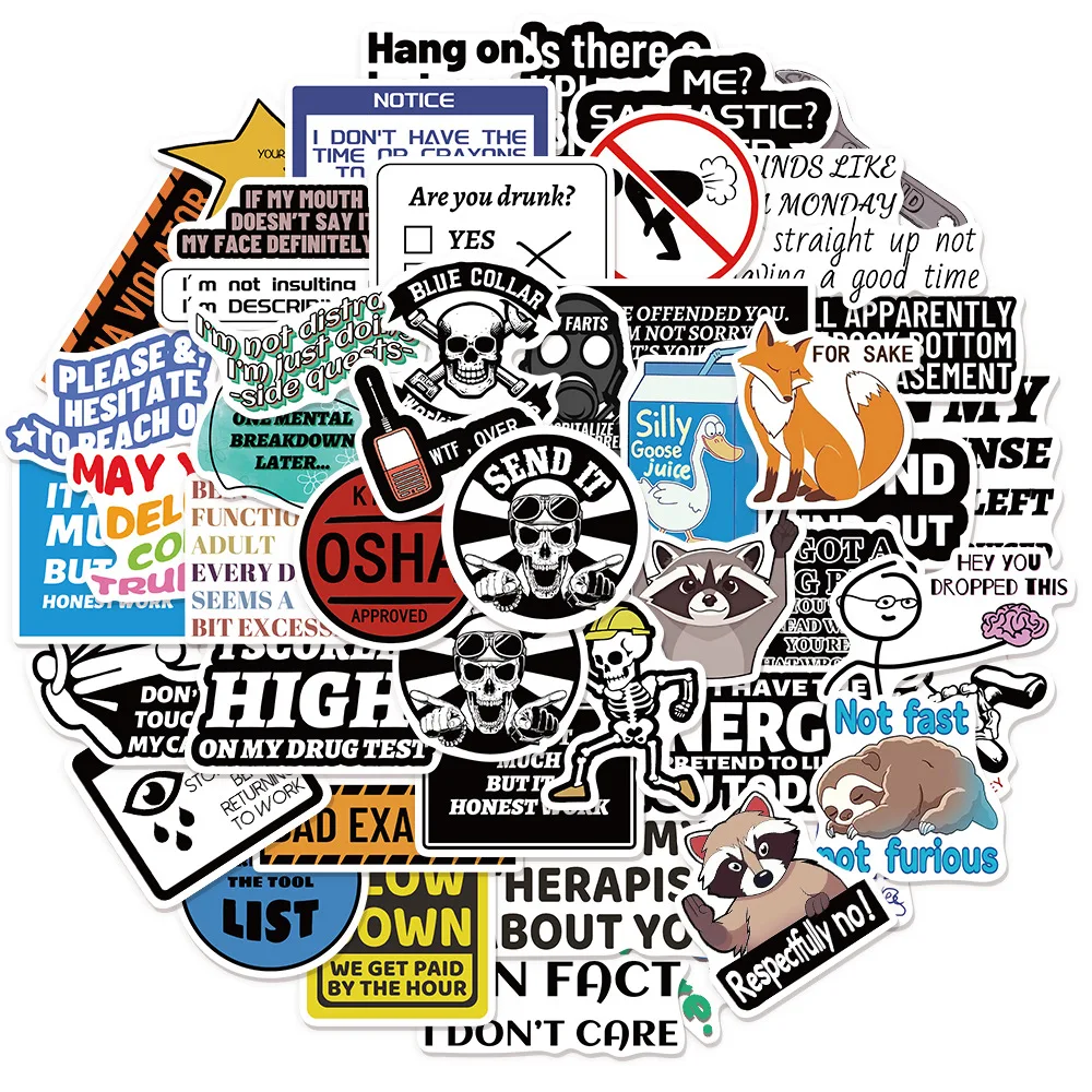 50PCS Funny Stickers for Adults PVC Cartoon Decals Prank Meme Stickers DIY Diary Scrapbook Aesthetic Stickers