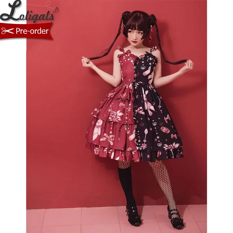 Chocolate Bunny ~ Punk abito Lolita JSK stampato a colori a contrasto di Magic Tea Party ~ pre-ordine