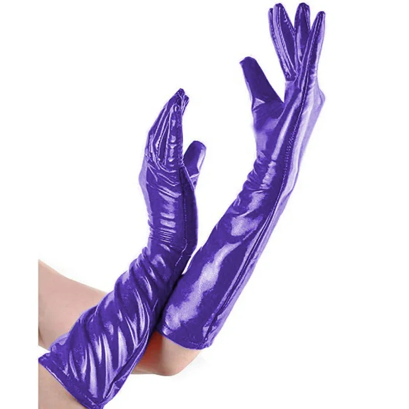 Shiny Metallic Long Gloves for Women, Sexy Elbow Length, Pole Dancing Clubwear, Cosplay Costume Accessories, S-6XL