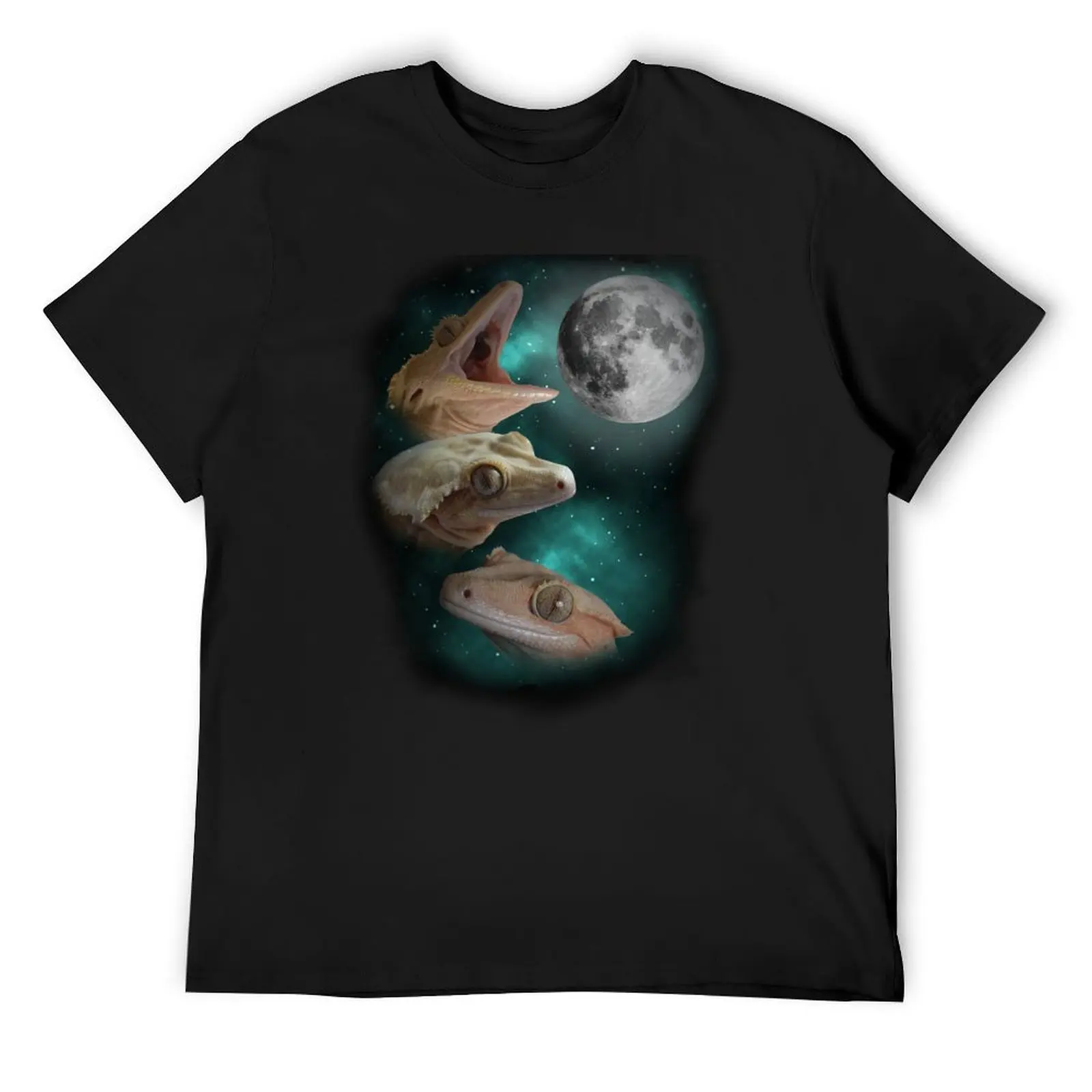 Three Gecko Moon T-Shirt vintage anime shirt plain summer tops hippie clothes T-shirts for men cotton