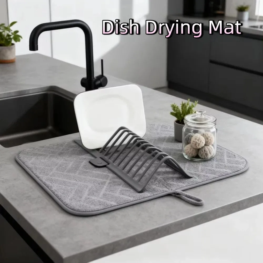 

Durable 2 in 1 Dish Drying Mat Folding Shelf Detachable Drain Pad Rectangular Absorbent Place Mat Cookware