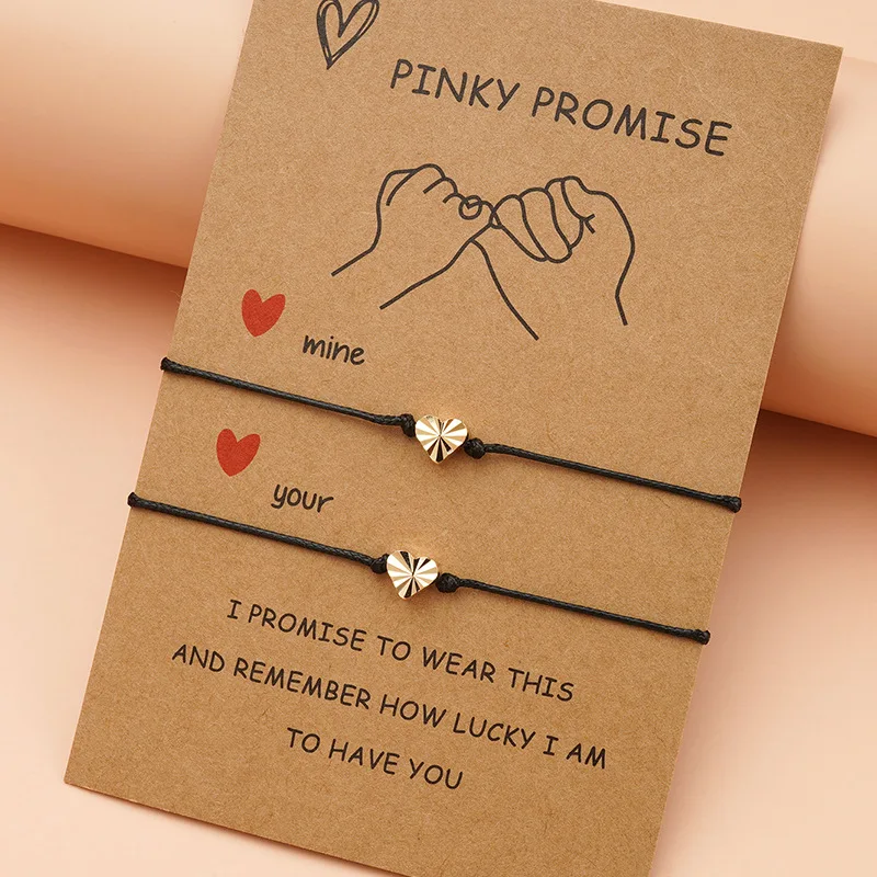 2Pcs/Set Handwoven Adjustable Couple Bracelet Pendant Bracelet for Women Men Cute Couple card Lucky Wish Valentine's Day Gift