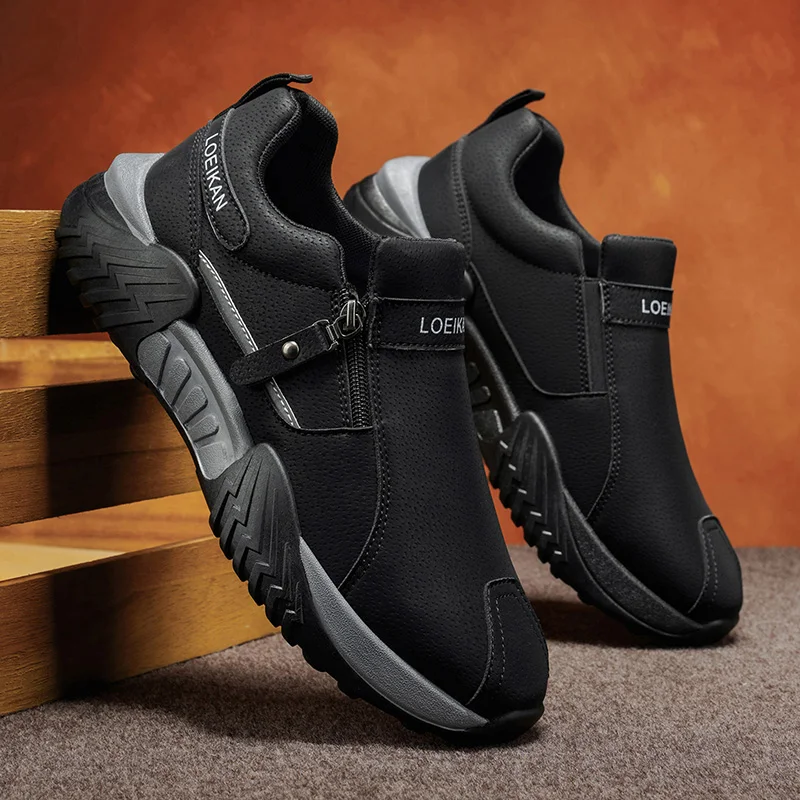 

LOEIKAN Men's Slip-On Casual Shoes - Side Zipper Design, Comfortable Walking Sneakers, Fashion Non-Slip Platform Shoes for Men