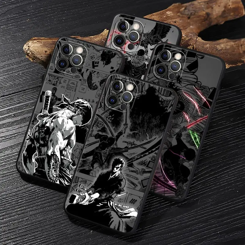 One Piece Zoro Manga Hülle für iPhone 17, iPhone 16, 15, 11, 12, 13 Mini, 17 Pro Max, 16 Plus, 17E, 16E Air – Weiche Schutzhülle
