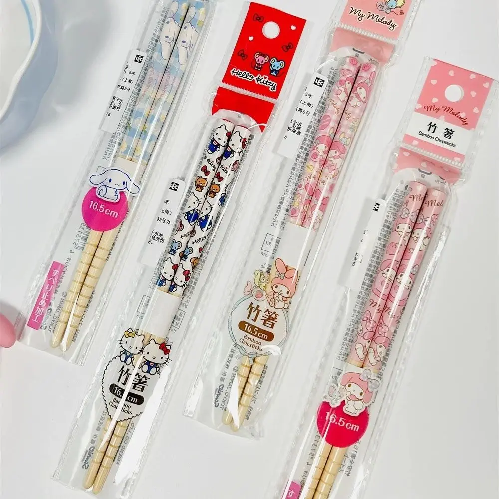 

Sanrio Kawaii Anime My Melody Girl Heart Chopsticks Cute cartoon children's bamboo wooden chopsticks and tableware Gifts Toys