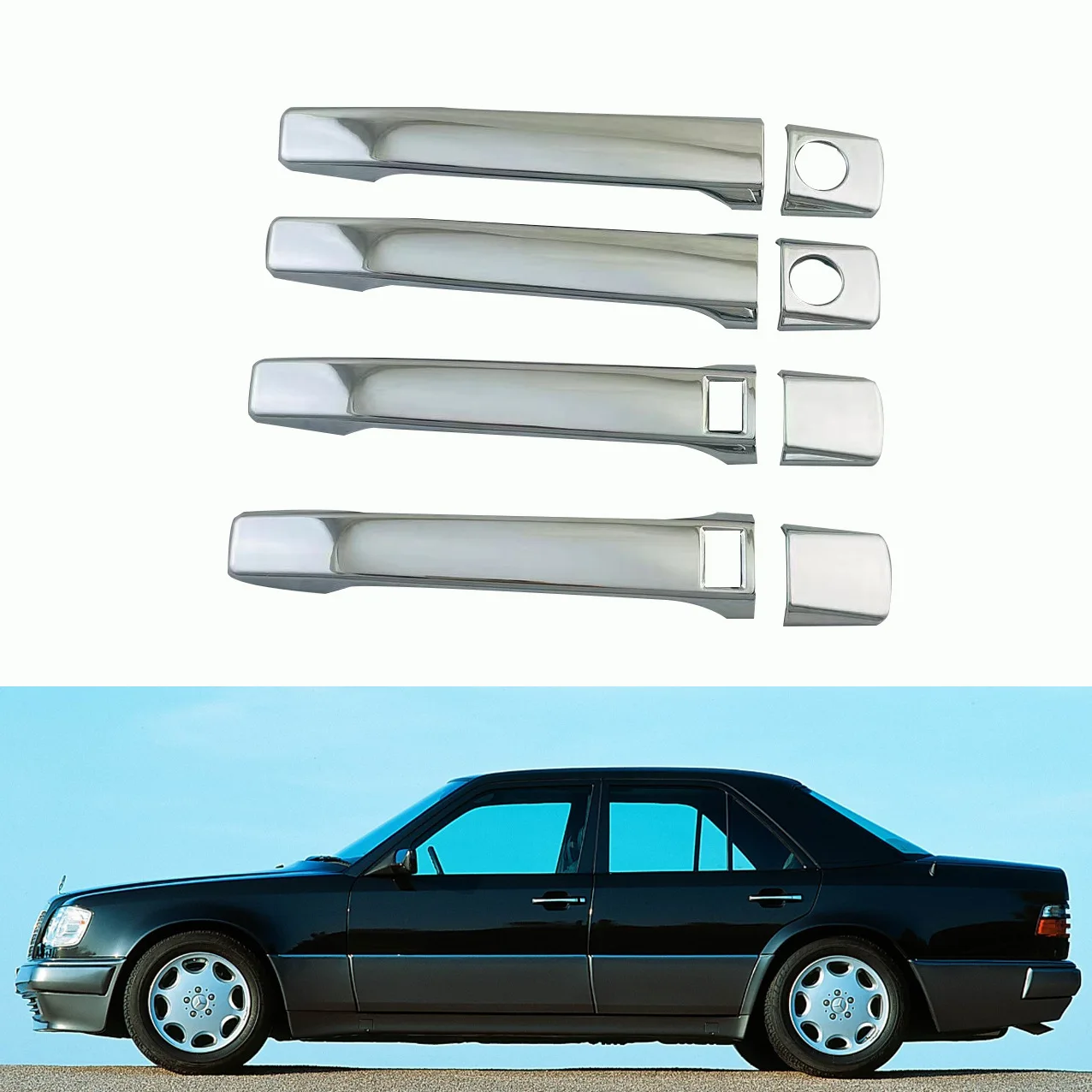 

Chrome Car Accessories Plated Door Handle Cover Trim Paste Style For Mercedes Benz W124 190e W140 S Class 1984 1994