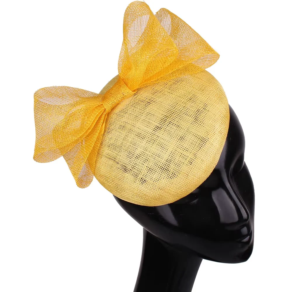 High Quality Sinamay Ladies Fascinator Hat Bow Headwear Cocktail Party Headpiece With Hairpin Bride Hair Accessories Headband view 4