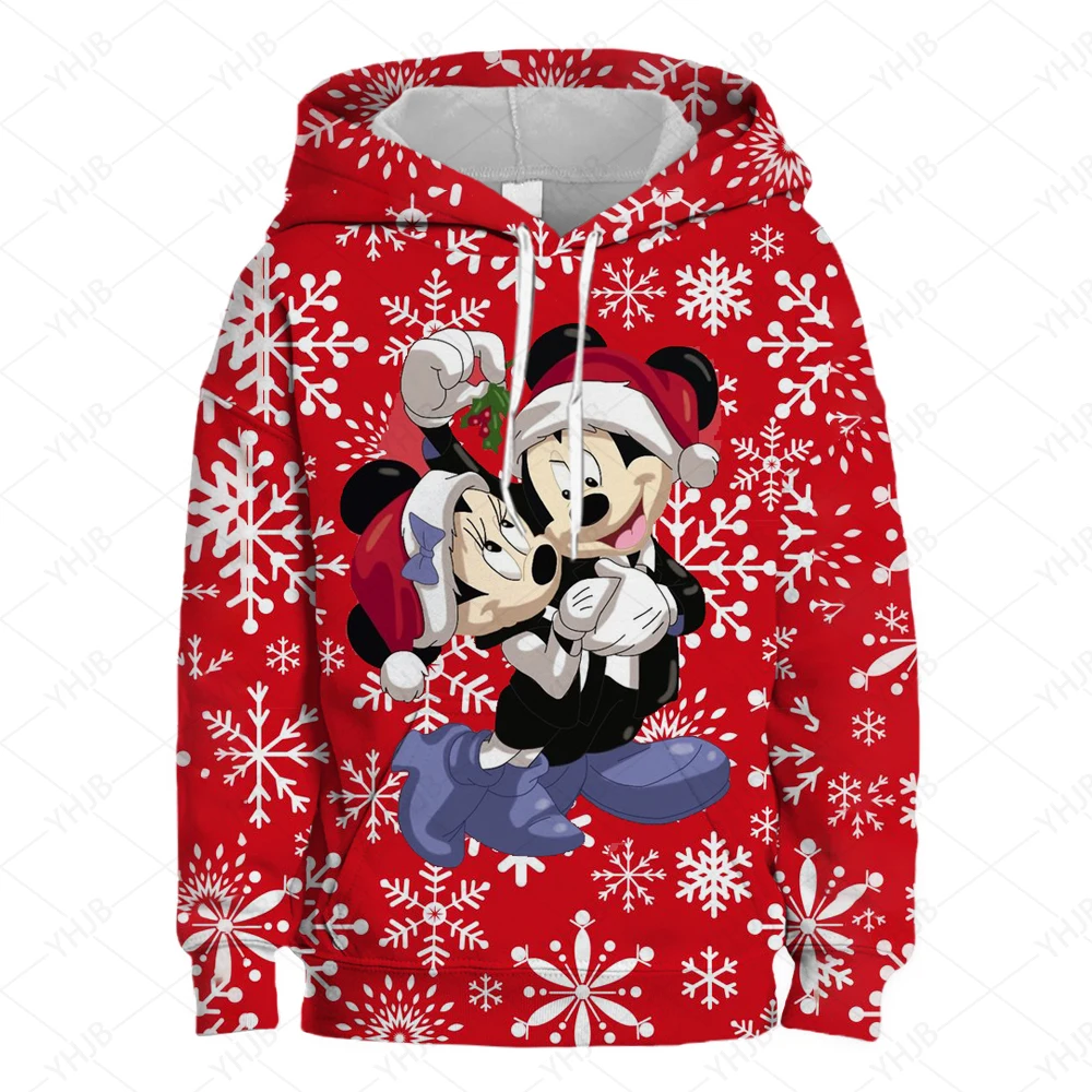 2024 New Girls\' Sweatshirt Disney Lilo&Stitch Pattern Merry Christmas Print Casual Wear Short Pullover Long Sleeve Top 