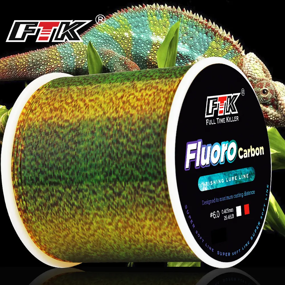 Ftk linha de pesca invisível, 300/500m, linha de revestimento de fluorocarbono, 0.14mm-0.50mm, 4.13lb-34.32lb, linha manchada super forte