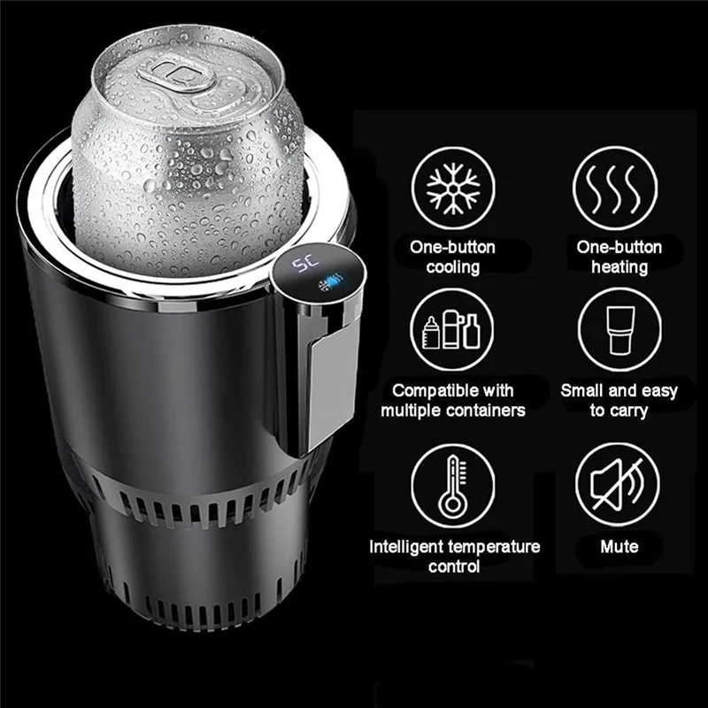HHTL 2 In 1 Intelligent Cold & Warm Car Cup With Cooling And Heating Functions Insulation Drink Cooler For Tumblers US Plug