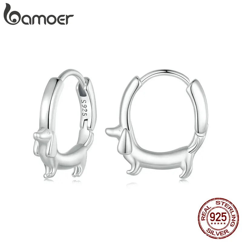 BAMOER Dachshund Hoop Earrings for Women 925 Sterling Silver Animal Huggie Hoop Earrings Jewelry Gifts for Sensitive Ears