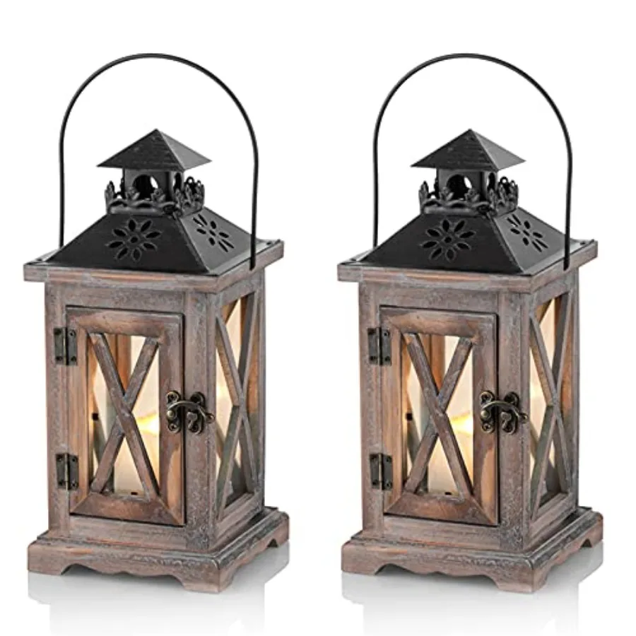 

Farmhouse Lanterns Home Decor Decorative Wood Lantern for Wedding Centerpieces Vintage Candle Lantern for Patio Fireplace Mante