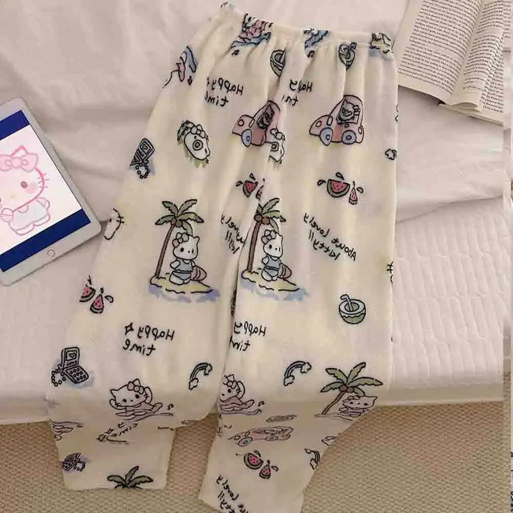 Hello Kittyflannel Pajama Pants Kuromi Women's Anime Cartoon Autumn and Winter Coral Velvet Casual Walking Pants Home Sleepwear - view 4