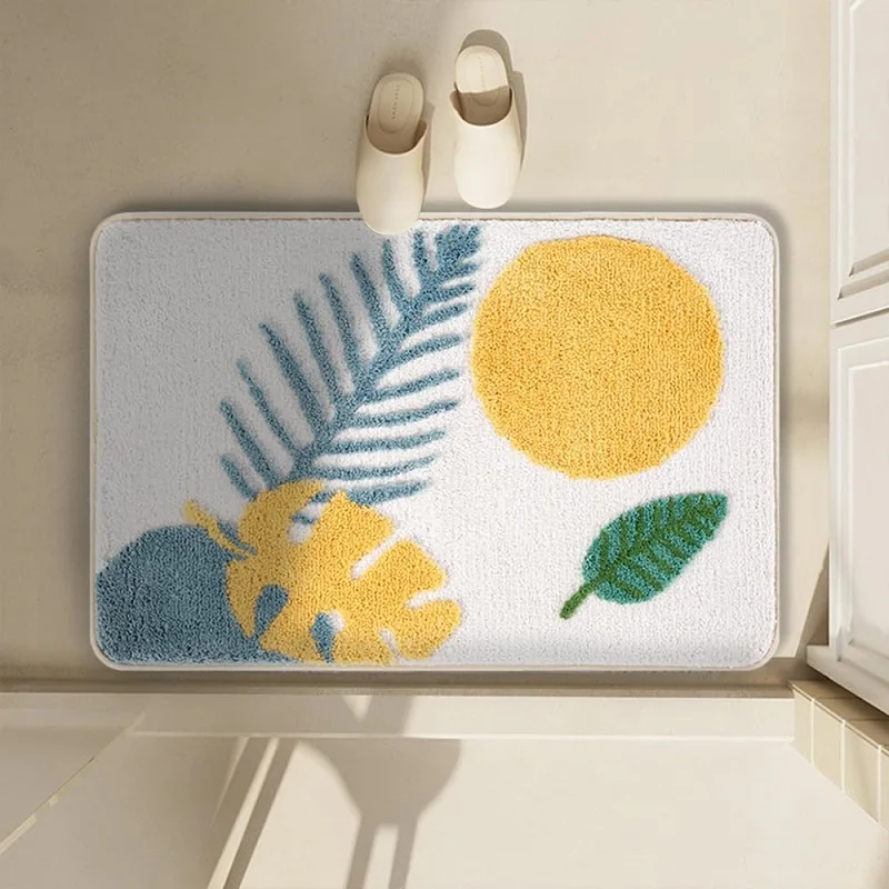 Spring Summer Leaves Bath Mat Tufted Luxury Fluffy Thick Shaggy Non-slip Bathroom Rug Floor Carpet 40x60cm 50x80cm Gift Choice