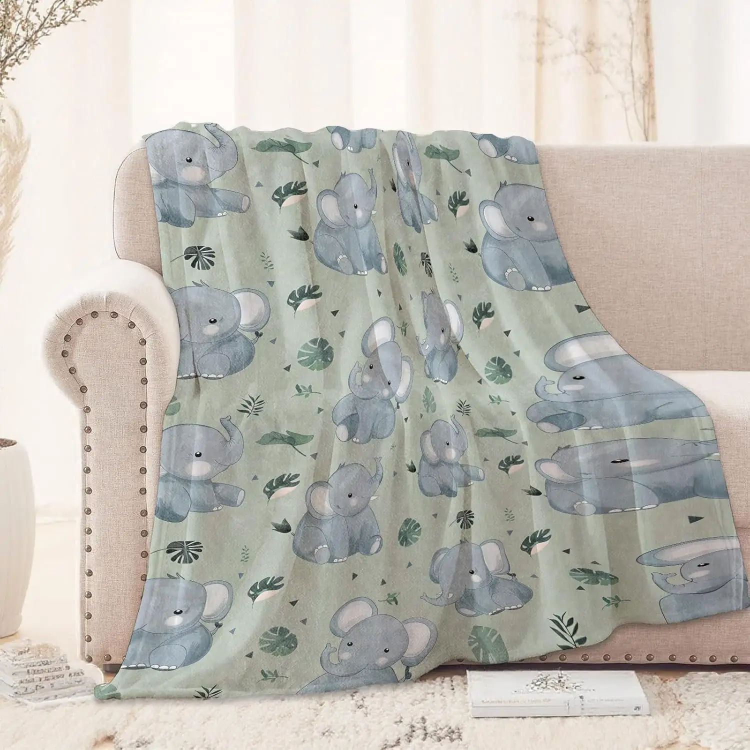 

VIKAMA Watercolor Baby Elephant Flannel Baby Blanket Soft Warm For Crib Stroller Nursery Bed Shower Gift All Season