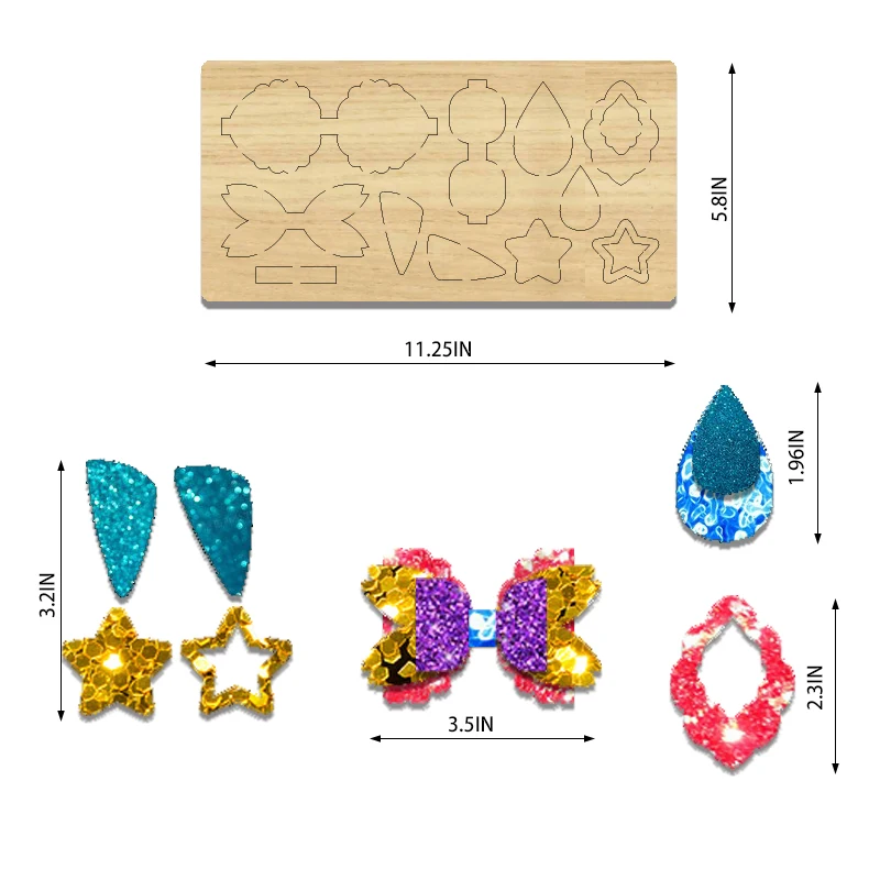 

MY14 Wooden Cutting Die Combined with Eardrop and Bowknot Hairpin, Suitable for Most Machines