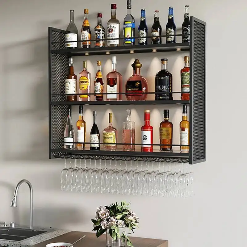 ﻿ Vinera-abrestante de Metal para vino, luces montadas en la pared, vitrina moderna nórdica, licor, hogar, Bancone Da Bar, muebles