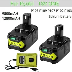 9.8Ah 12.8AH For RYOBI P108 18V One+ Plus Battery 18 Volt Lithium-Ion Power Tools P104 P107 RB18L50 RB18L20 P108