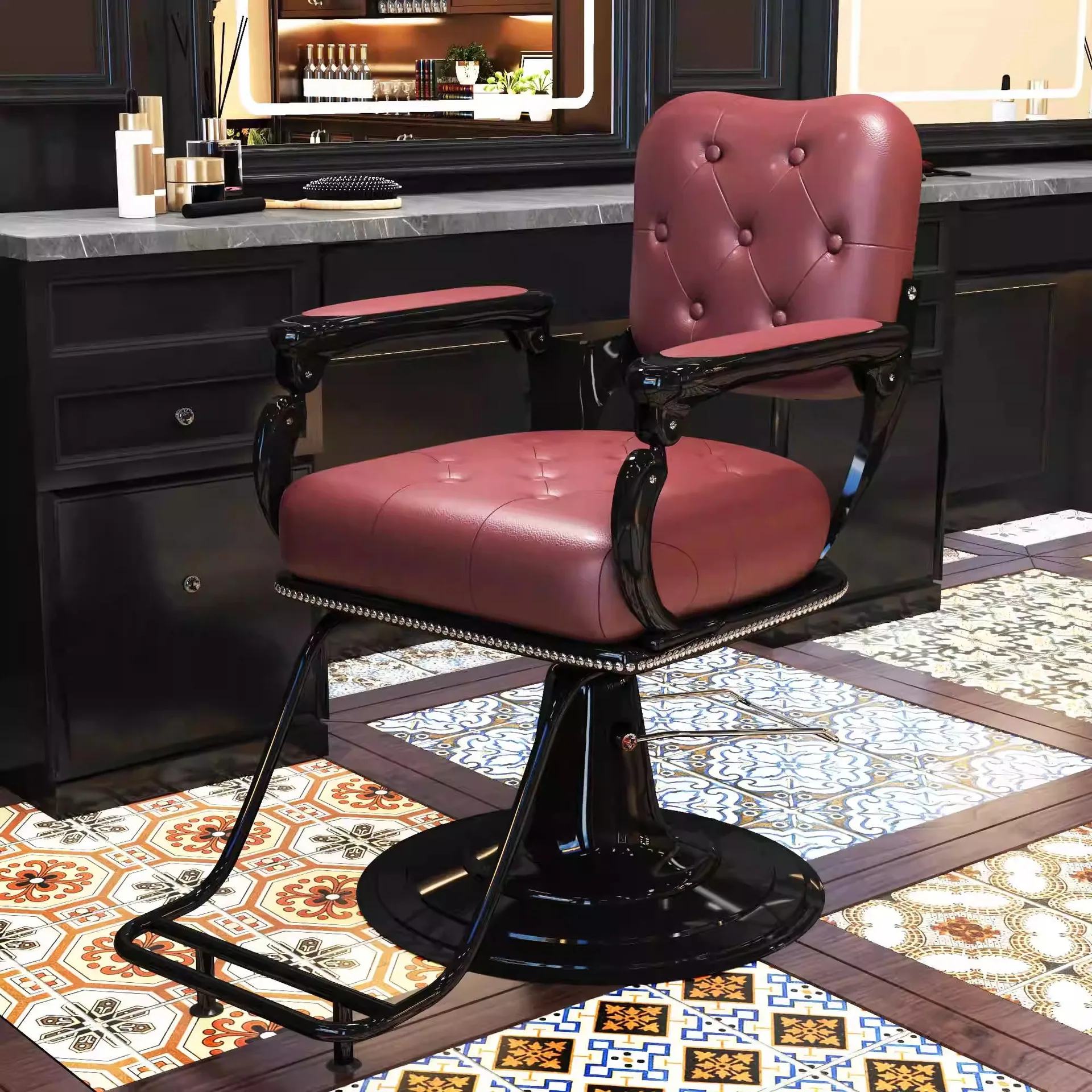 Retro hair chair Perm and dye chair Lifting multi-color old-fashioned swivel chair with pedals