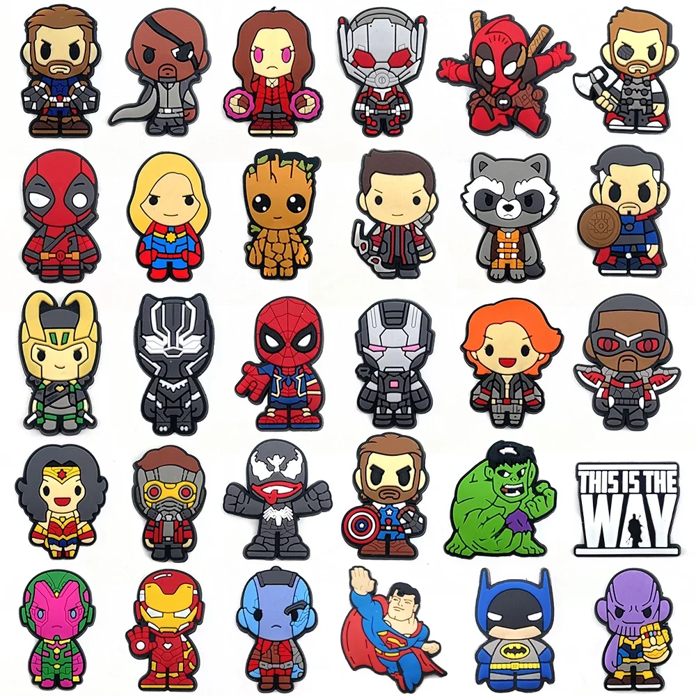 

1-30pcs Disney Marvel Superhero PVC Shoes Charms Cartoon Sandals Accessories Clogs Decorations Boy Kids Gifts