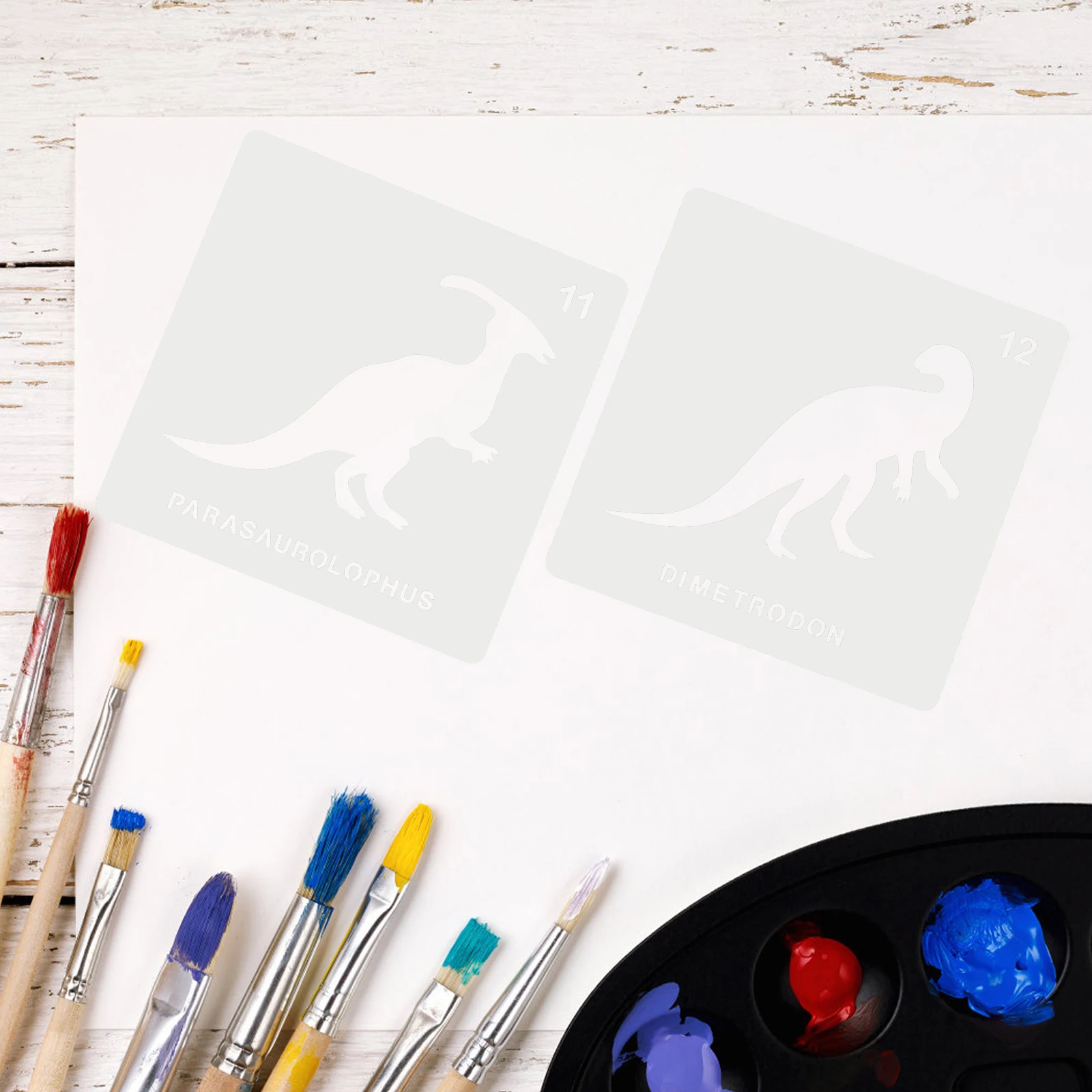 

12 Pcs Dinosaur Drawing Template Wall Painting Reusable Stencils Decoration DIY Painted Tools Gift Hollow Plastic