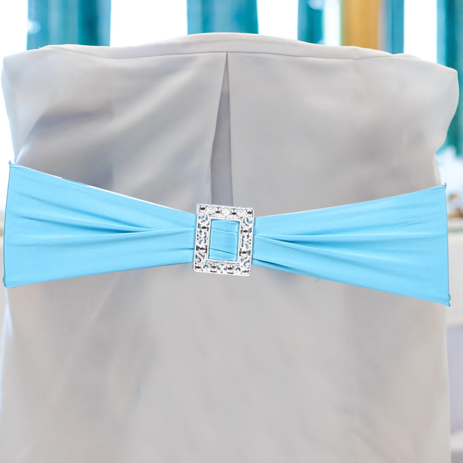 

20Pcs Stretch Chair Sashes Butterfly Bow Elastic Bands Sliding Buckle Wedding Banquet Party Decoration Blue Stretch Chair Sashes