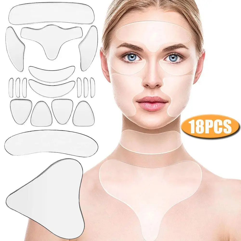 Almohadillas de silicona reutilizables para el pecho, almohadilla para el cuello, almohadilla para la frente, almohadilla para el escote, máscara para los ojos, palo para mejillas, herramientas para el cuidado Facial, 18 piezas