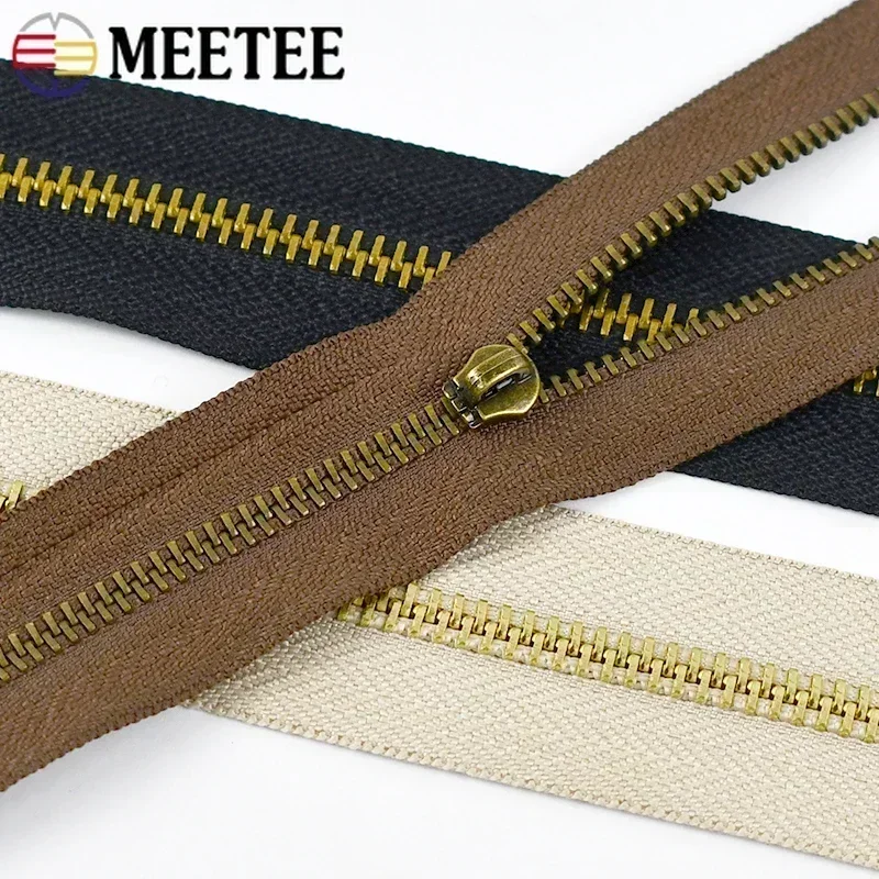 Meetee 2/4Y 3# 5# Metal Zipper Tape Gold Teeth Decorative Zip Repair Kit Bag Jacket Clothes Pocket Sewing Supplies Accessories