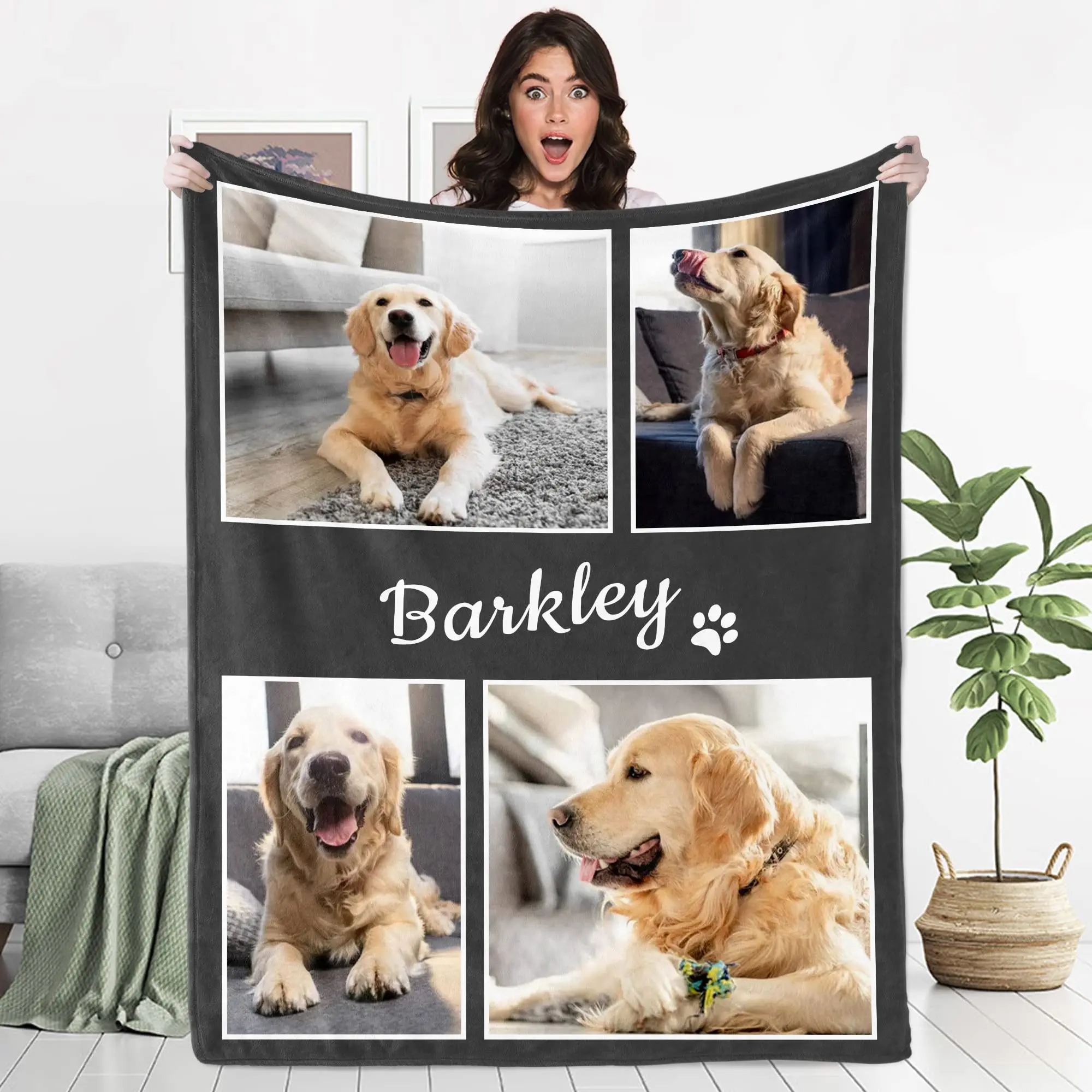 Custom Pet Photo Blanket Personalized Pets Throw Blanket with Pictures Customized Gifts for Dog Cat Animal Lovers Memorial Gift