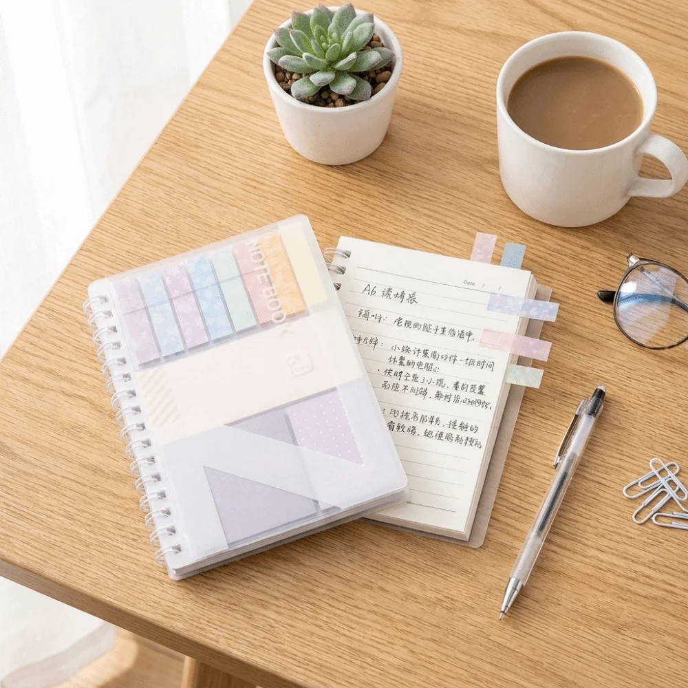 Loose-Leaf Memo Pads Adhesive Double-Sided Expanding Sticky Notes Soft Coil Colored Pages Reusable Repositionable Index Tabs