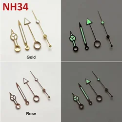 4Pins GMT Watch Hands for NH34 Green Luminous Hand Rose/Gold Watch Pointers for Nh34 Movement Diy Accessories