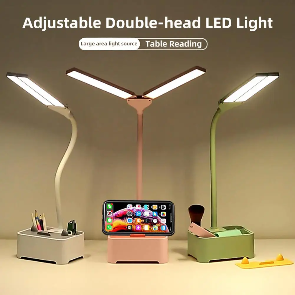 Mobile Phone Holder with Desk Lamp Multi-purpose Eye-protection Adjustable Double-head Table Reading LED Light Stand Phone Holde